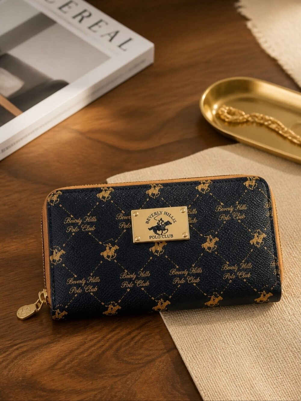 Beverly Hills Polo Club Brown and Gold Clutch Wallet Stylish And Versatile